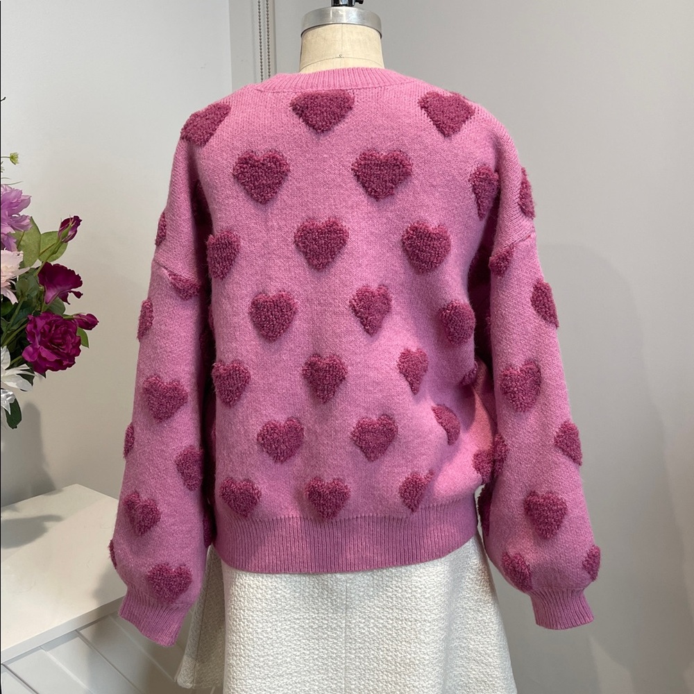 NWT Pink Purple Heart Pattern Chunky Oversized Sweater - Picture 5 of 5